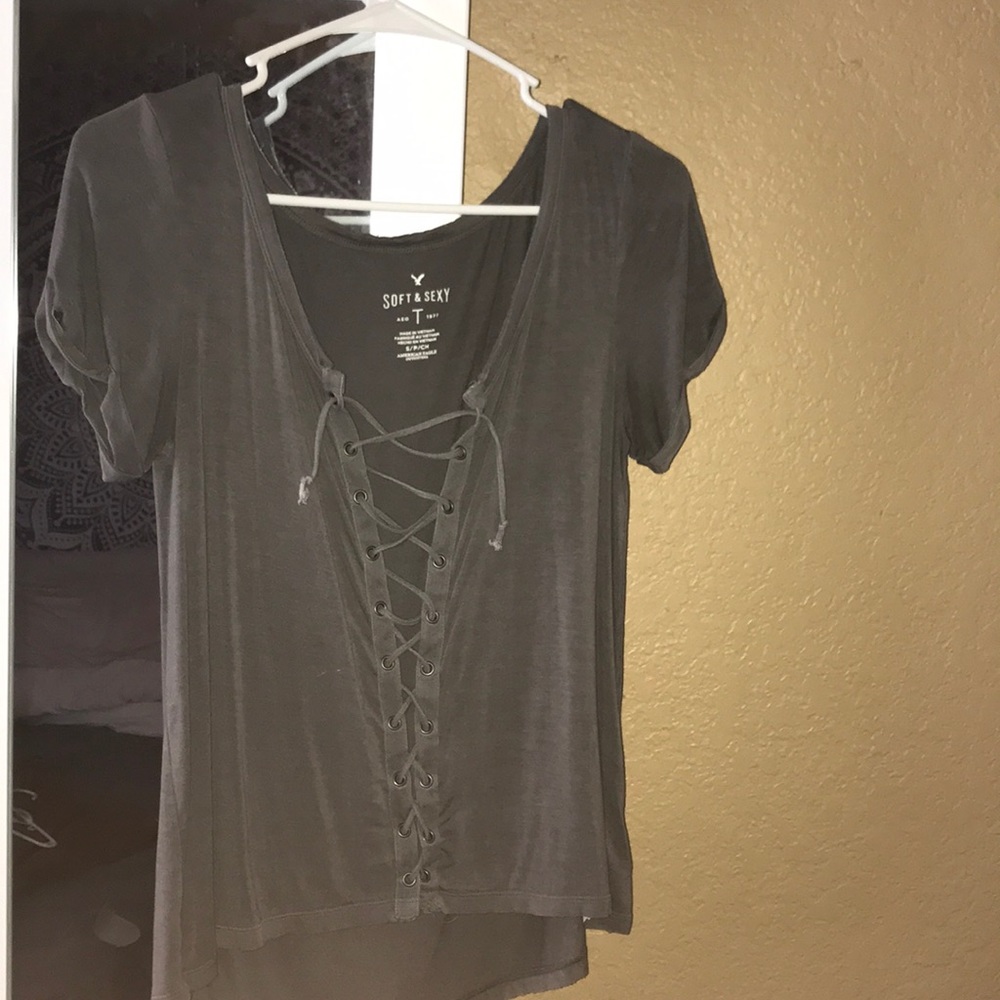 Grey American eagle tie up shirt !!